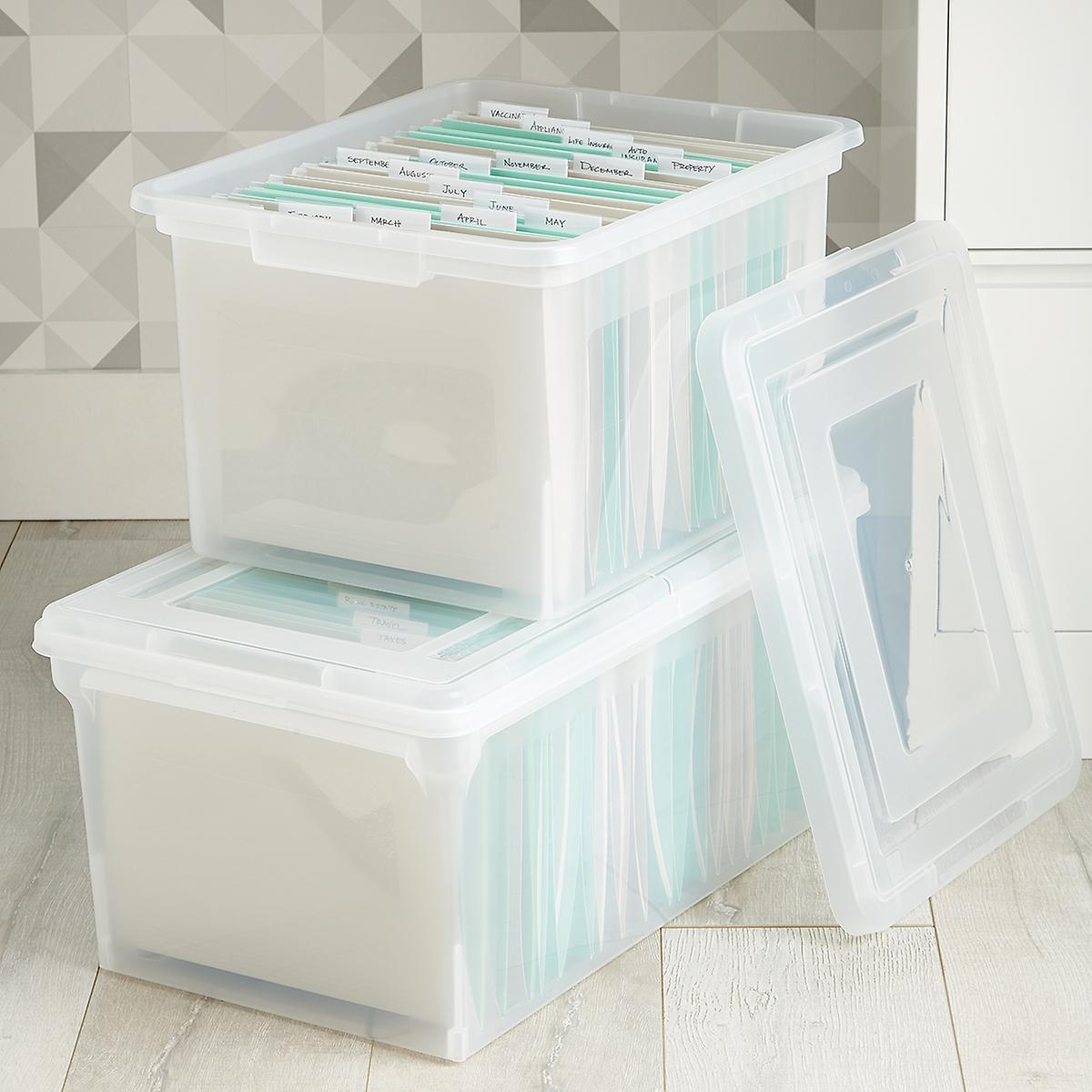 Clear Stackable File Tote Boxes Home Office Organization Storage Home Organization