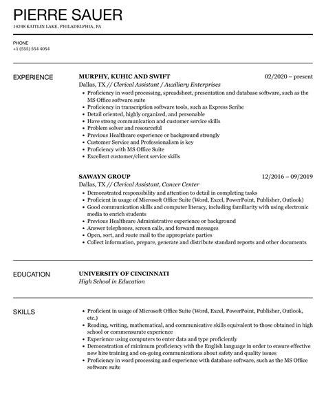 Clerical Worker Resume Samples Qwikresume