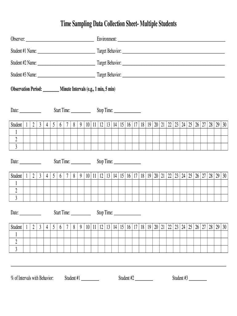 Clinton County Resa Time Sampling Data Collection Sheet Multiple Students Fill And Sign