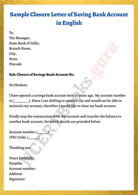 Close Bank Account Letter Template