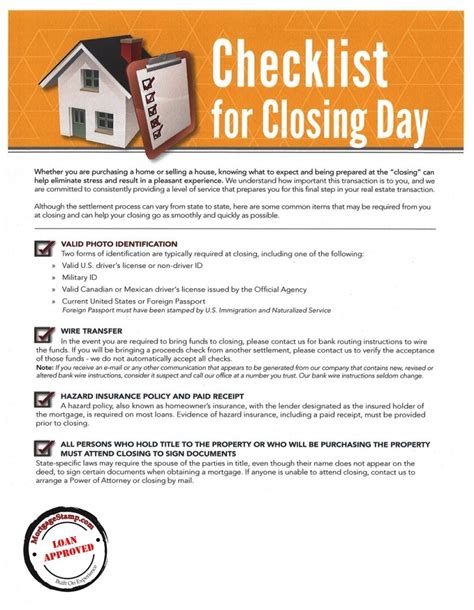 Closing Checklist Mortgagestamp