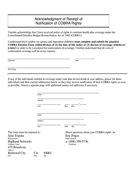 Cobra Acknowledgement Form Fill Out Sign Online Dochub