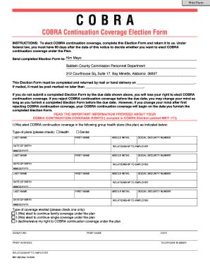 Cobra Continuation Coverage Election Form Fill Online Printable