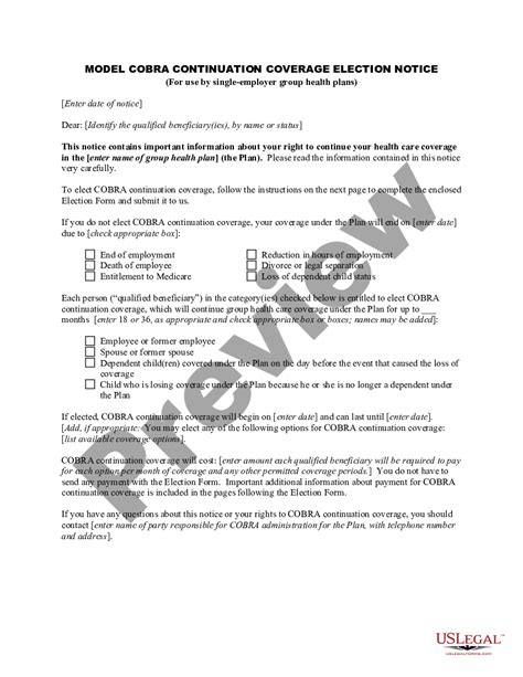 Cobra Coverage For Dependents Us Legal Forms