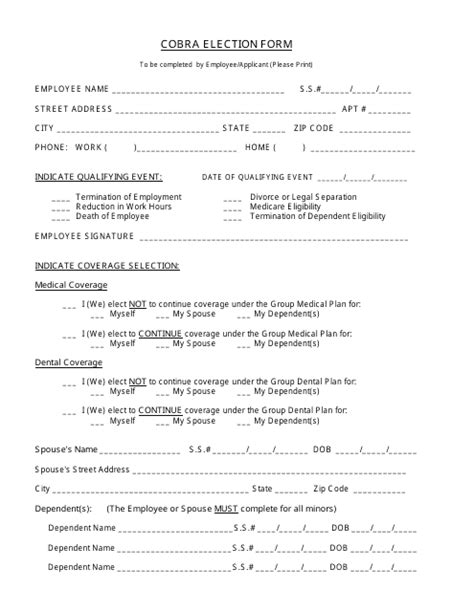 Cobra Election Form Fill Out Sign Online And Download Pdf