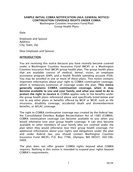 Cobra Notice Letter Template