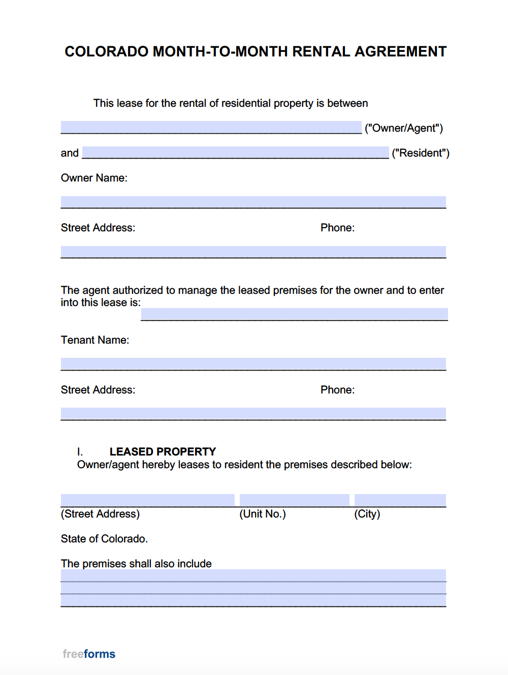 Colorado Month To Month Lease Agreement