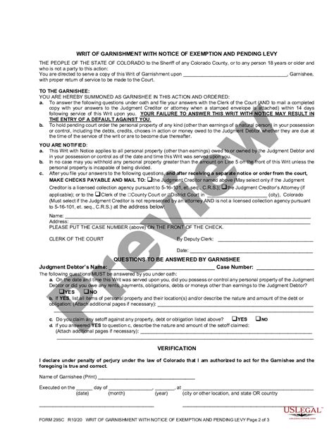 Colorado Writ Of Garnishment For Support Writ Of Garnishment Colorado