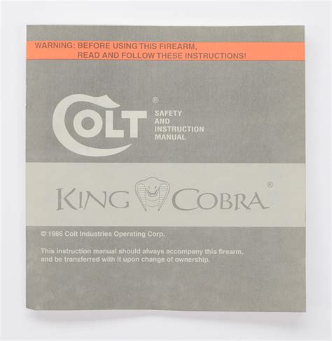 Colt King Cobra Cobra Ccl Combat Cobra Paperwork Package For 1986