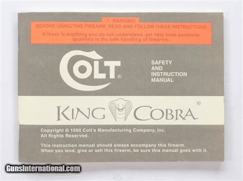 Colt King Cobra Factory Paperwork Packet