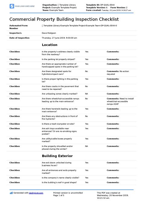 Commercial Building Inspection Checklist Download As Pdf