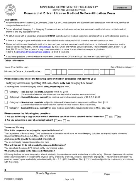 Commercial Driver License Medical Self Certification Form Minnesota