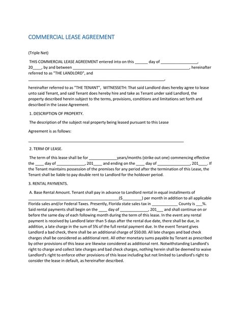 Commercial Lease Agreement Form Download Printable Form Templates