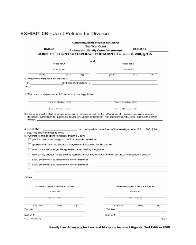 Commonwealth Of Massachusetts Joint Petition For Divorce Under