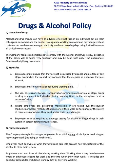 Company Drug Policy Template