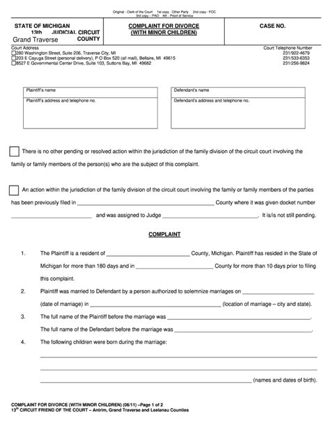 Complaint For Divorce Form Michigan