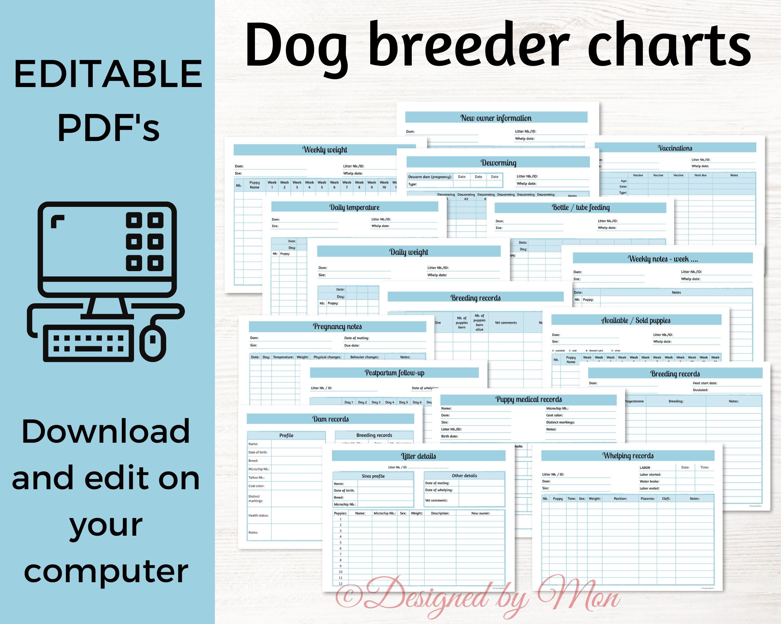 Complete Dog Breeder Bundle Breeder Forms Whelping Charts Etsy Dog