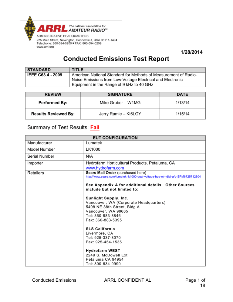 Conducted Emissions Test Report