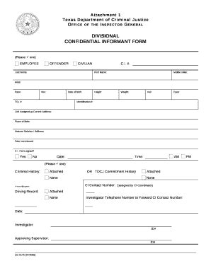 Confidential Informant Form Fill And Sign Printable Template Online