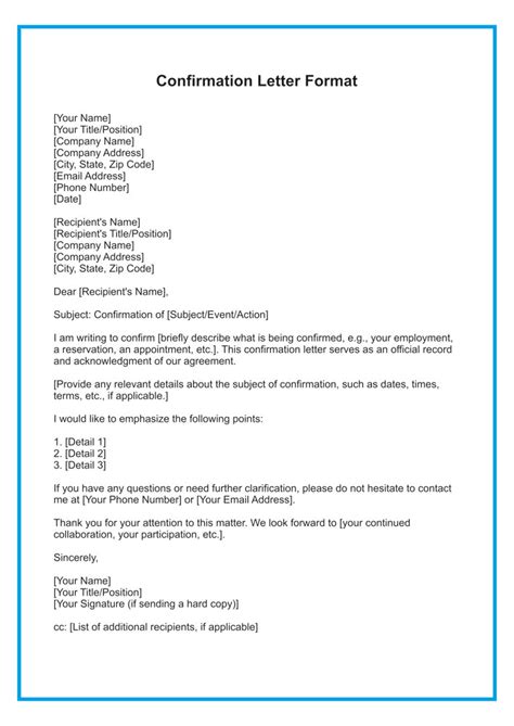 Confirmation Letter Format In Word Pdf Free Templates