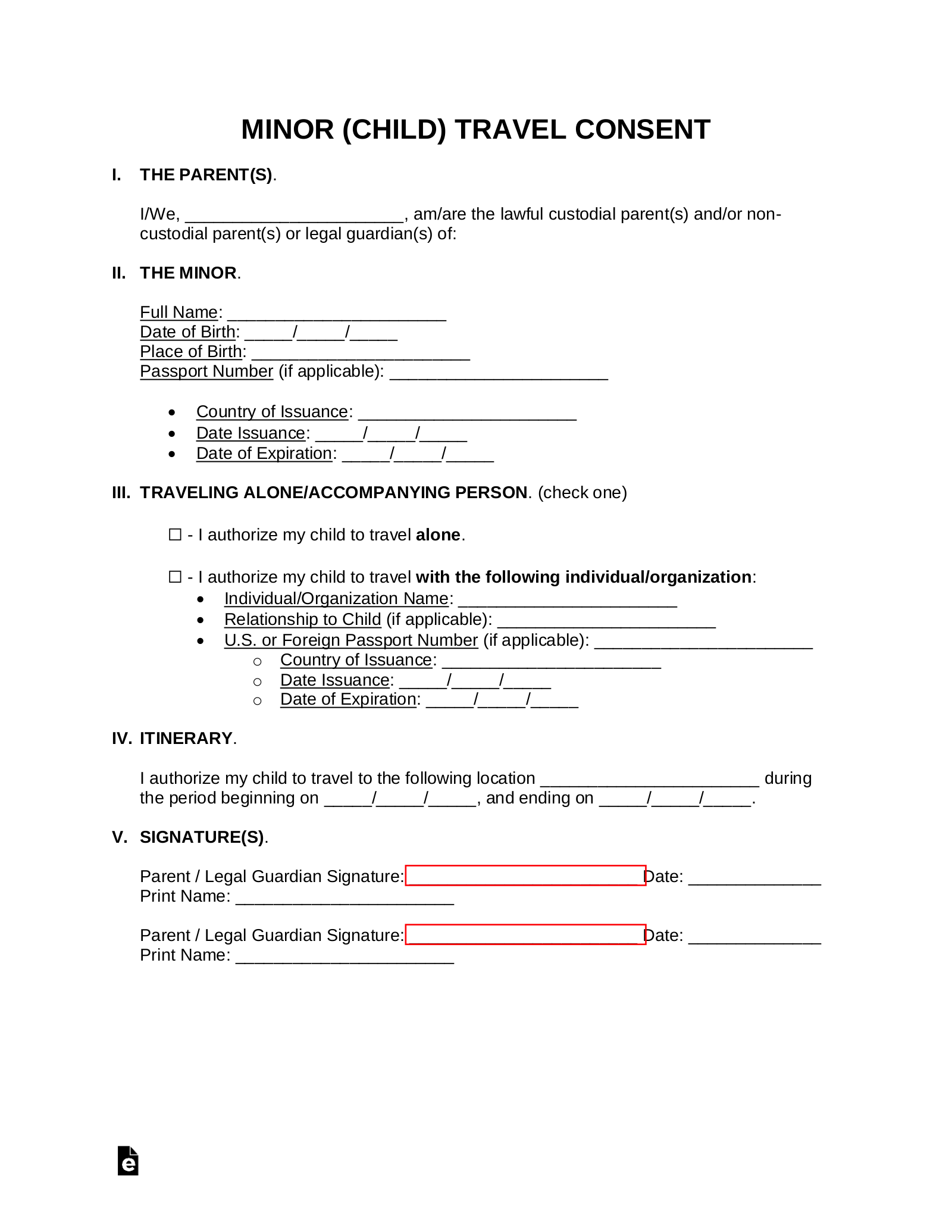 Consent Child Minor Travel Form Forms Docs 2023