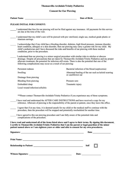 Consent For Ear Piercing Printable Pdf Download