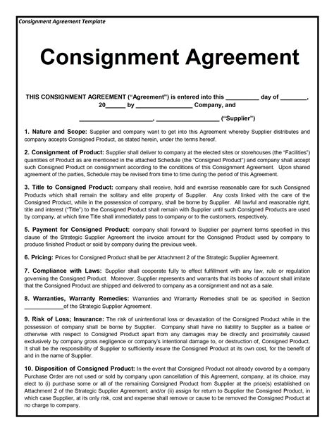 Consignment Agreement Template Download Free Documents For Pdf Word