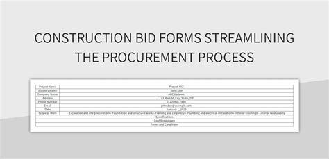 Construction Bid Forms Streamlining The Procurement Process Excel