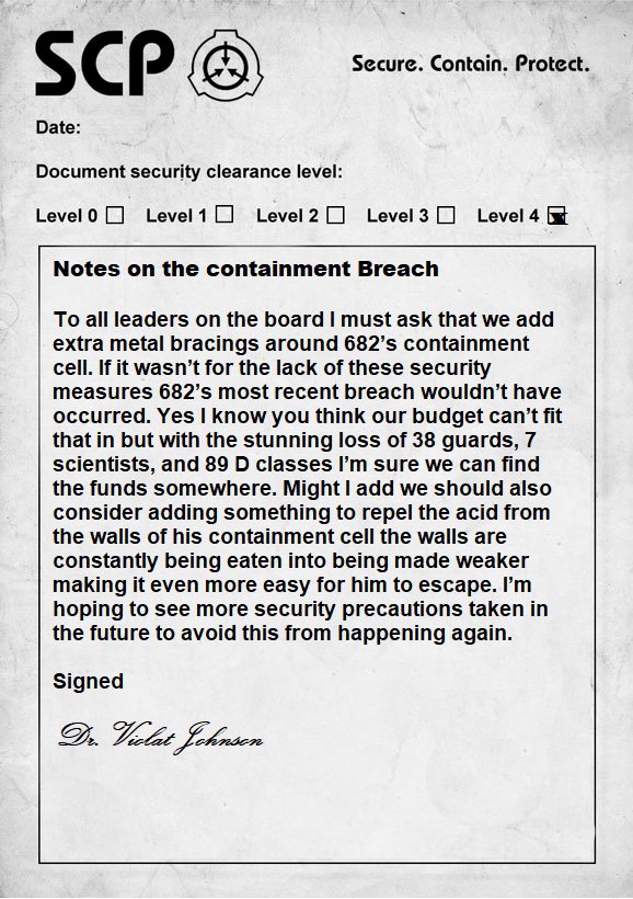 Containment Breach Paperwork Scp Foundation Rp Amino