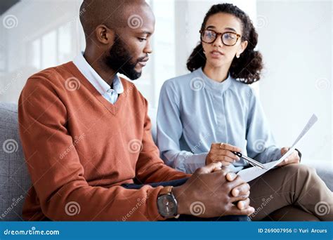 Contract Healthcare Agreement And Black Man With Woman Explain