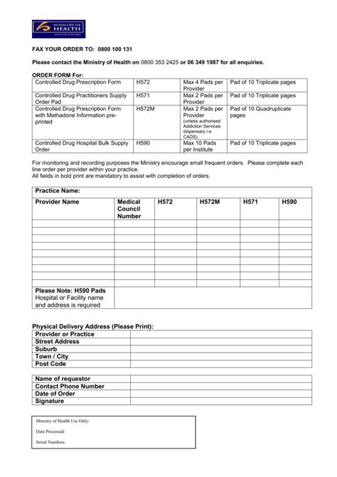 Controlled Drug Order Form