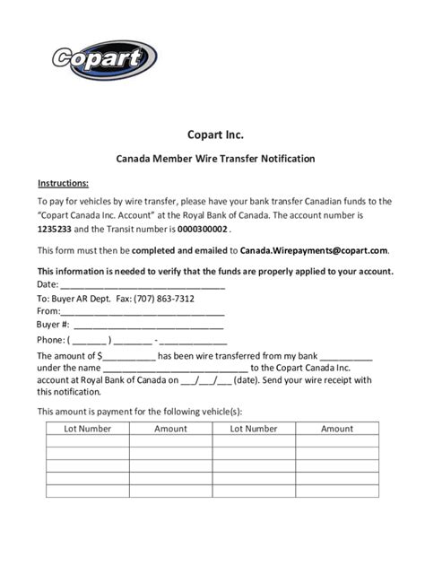 Copart Wire Transfer Fill Out And Sign Printable Pdf Template Signnow