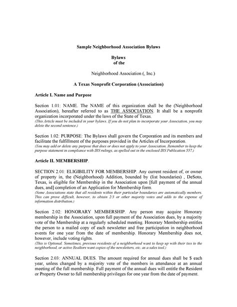 Corporate Bylaws Template Texas Tutore Org Master Of Documents