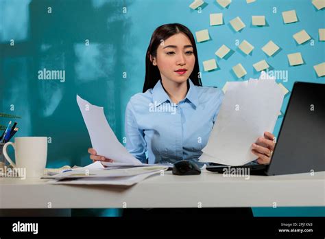 Corporate Secretary Sorting Paperwork Modern Office Stock Photo