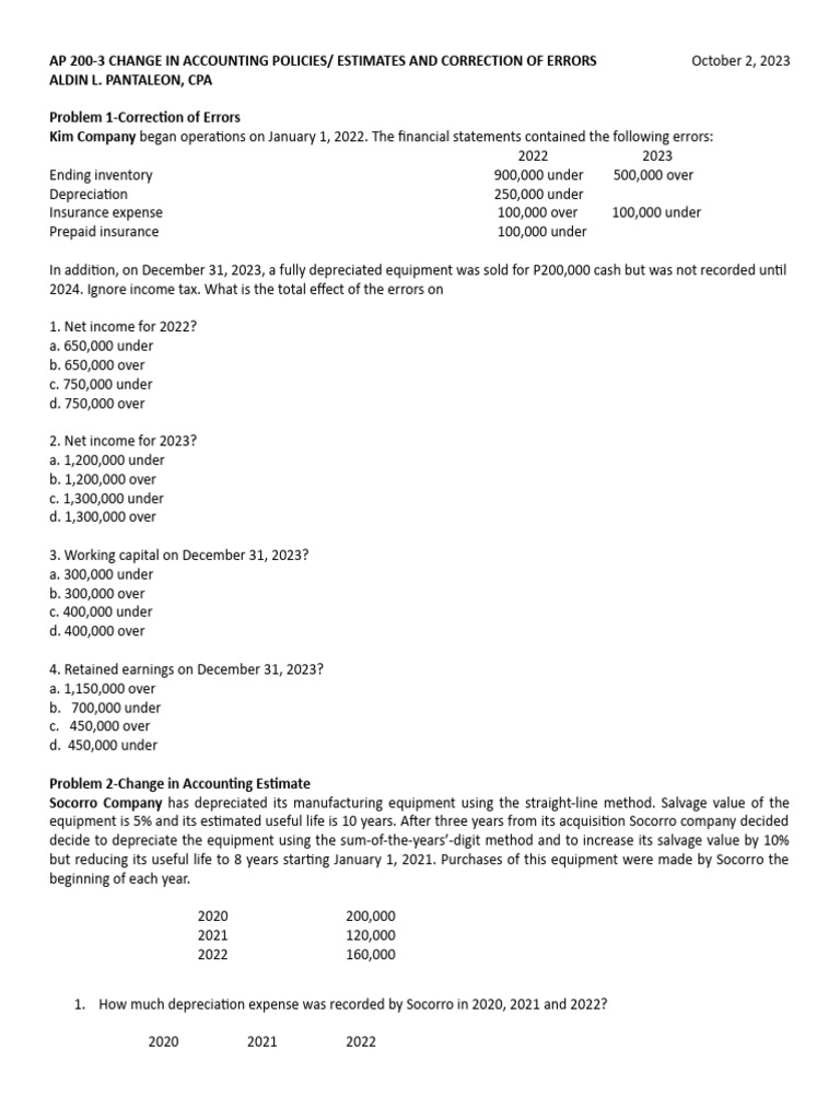 Correction Of Accounting Errors