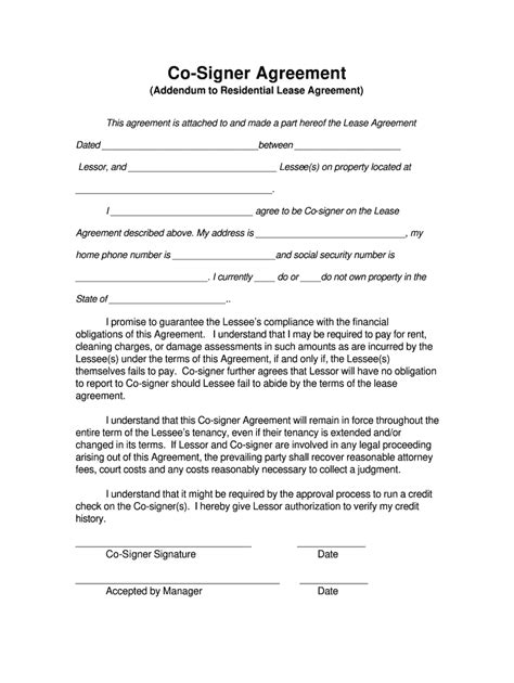 Cosigner Loan Agreement Template Sfiveband Com