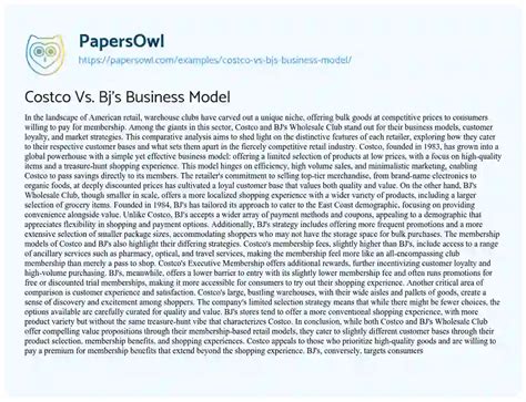 Costco Vs Bj Amp 39 S Business Model Free Essay Example 571 Words Papersowl Com