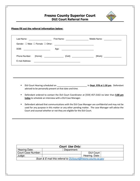 County Of Fresno California Dui Court Referral Form Fill Out Sign