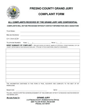 County Of Fresno California Grand Jury Complaint Form Fill Out Sign