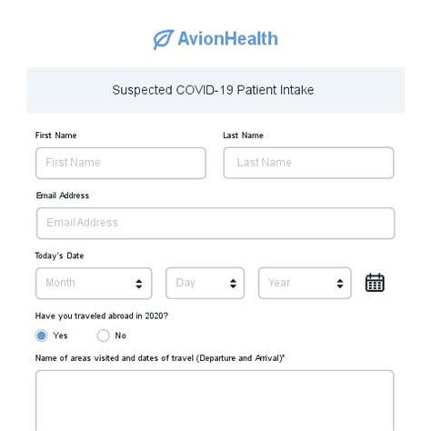 Covid 19 Patient Intake Form Template Formstack