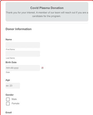 Covid Plasma Donation Form Template Jotform