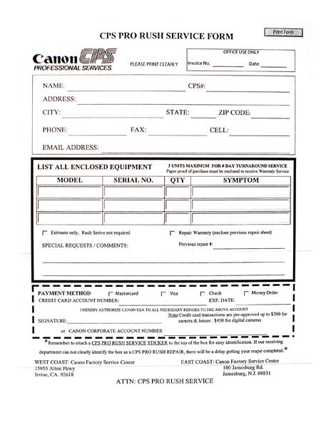 Cps Repair Forms For Photographers