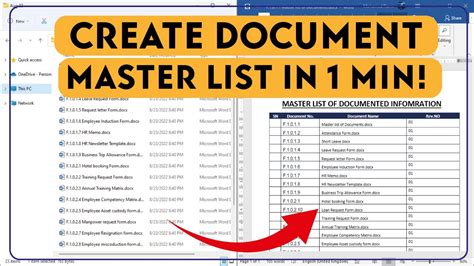 Creating Document Master List In 1 Minute An Easy Way To Create Document Name List Youtube