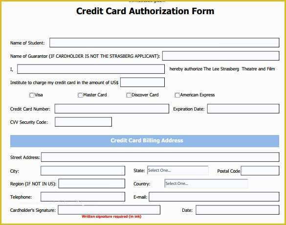 Credit Card Form Example 7 Credit Card Authorization Form Template