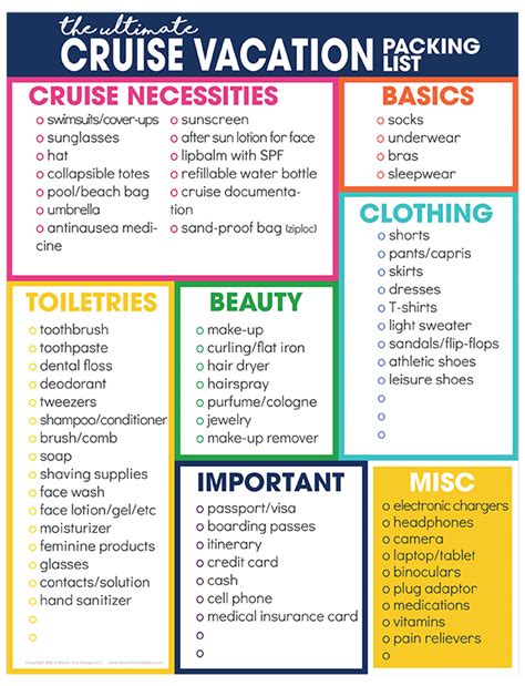 Cruise Vacation Packing Checklist Printable