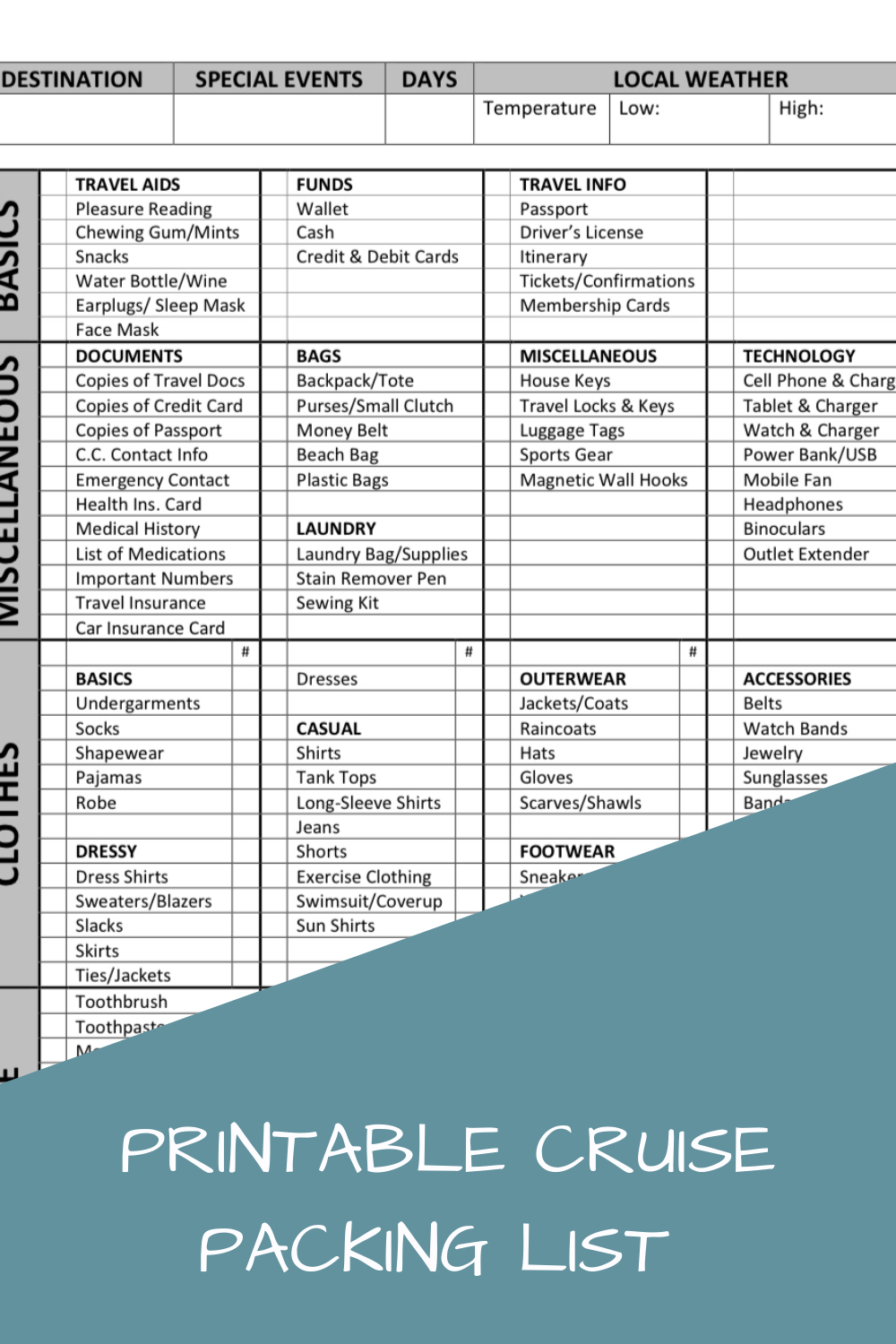 Cruise Vacation Packing List Template For Travel Agents All Inclusive Vacation Honeymoon Edit In