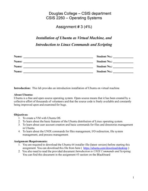 Csis 2260 Assignment 3 F22 Douglas College Csis Department Csis 2260 Operating Systems