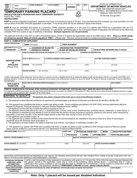 Ct Dmv Form B225t Disabled Parking Placard Temporary Forms Docs 2023