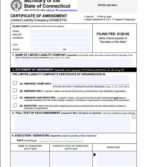 Ct Secretary Of State Filing Fees Llc Bible