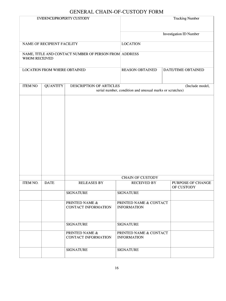 Custody Form Template